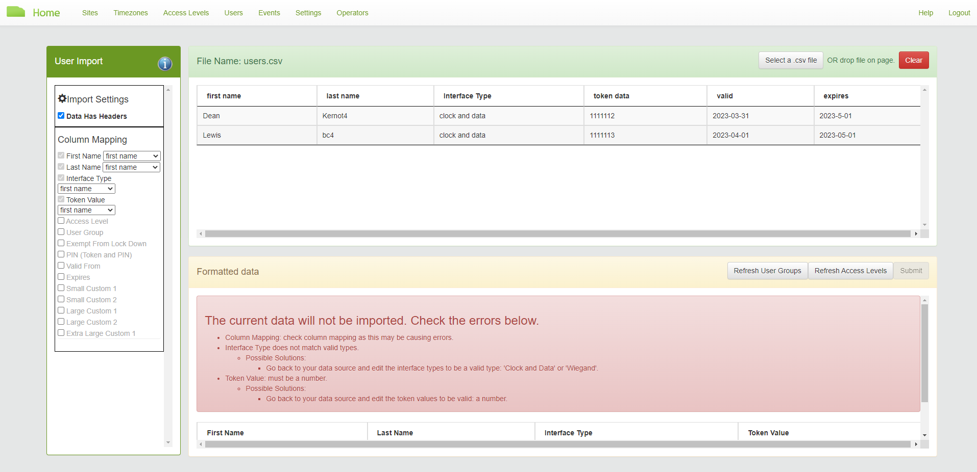 User Import Initial Upload