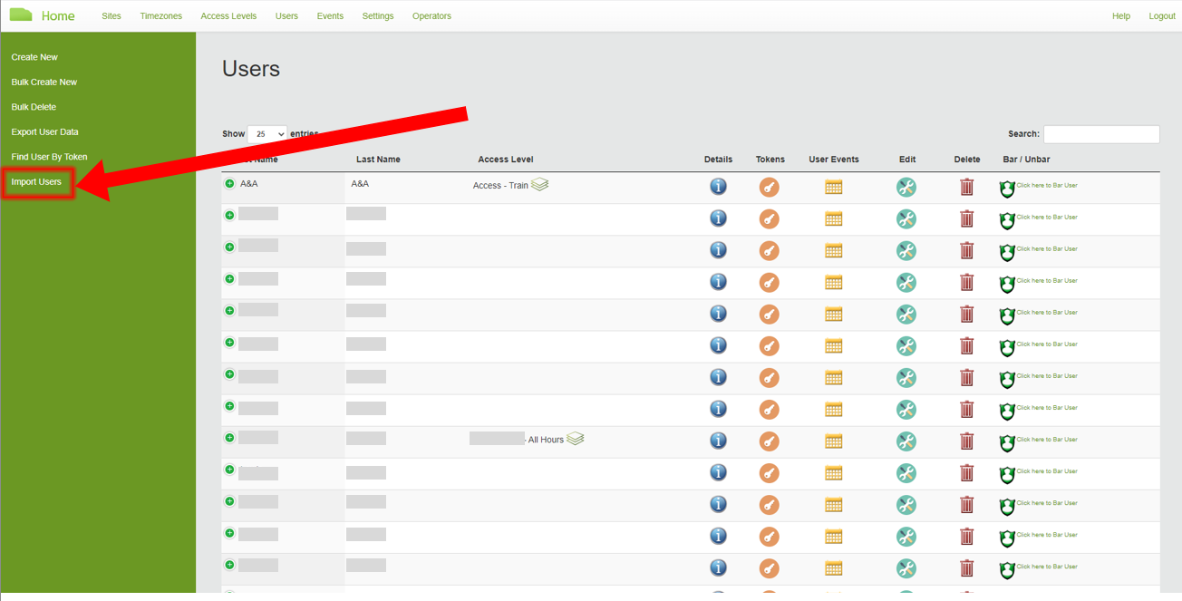 Users Page User Import Link