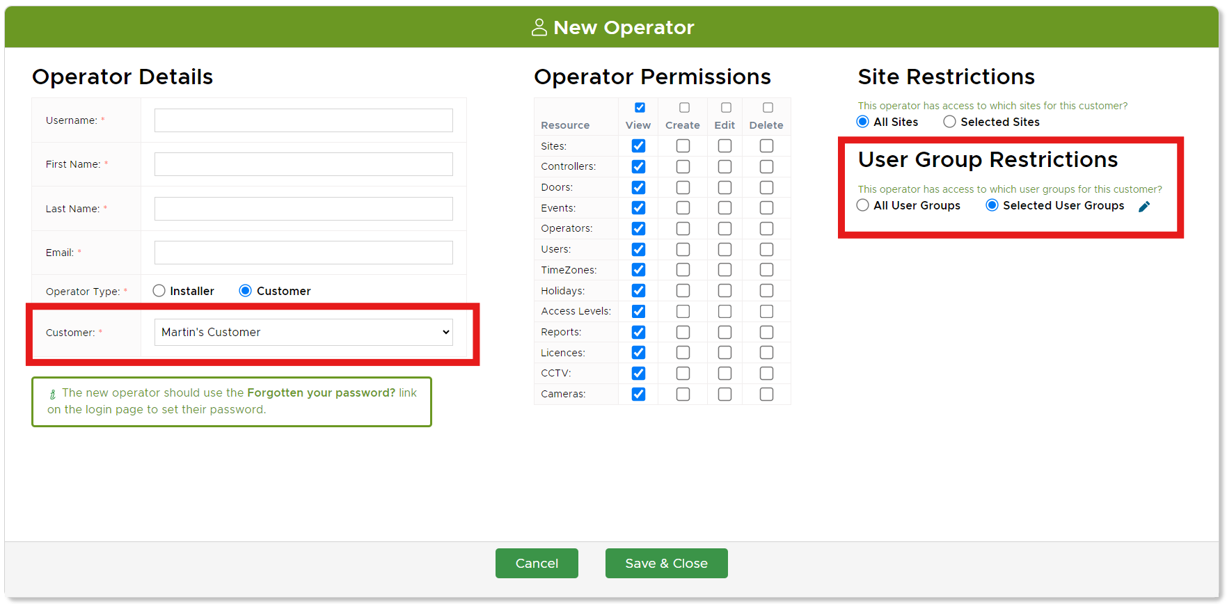 User Group Restrictions