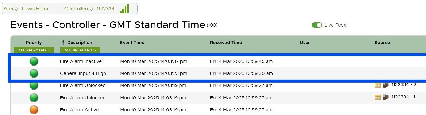 Fire Alarm Inactive Events