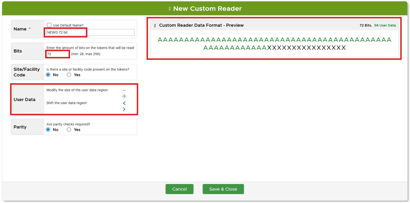 NEWG 72-bit Custom Reader Format